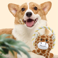 HKM-4794557 Stuffed Animal-Shaped Squeaky Dog Toy with Durable Rope, Elephant/Zebra Design for Interactive Play