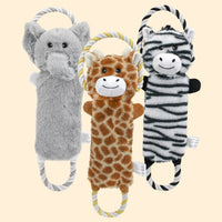HKM-4794557 Stuffed Animal-Shaped Squeaky Dog Toy with Durable Rope, Elephant/Zebra Design for Interactive Play