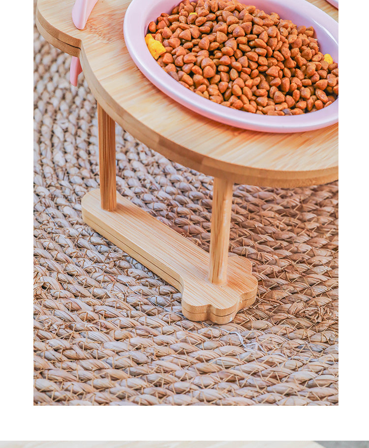HKM-4795069 Ceramic Pet Feeding Bowls with Bamboo Stand for Dogs and Cats - Single or Double Food and Water Dish