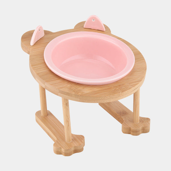 HKM-4795069 Ceramic Pet Feeding Bowls with Bamboo Stand for Dogs and Cats - Single or Double Food and Water Dish