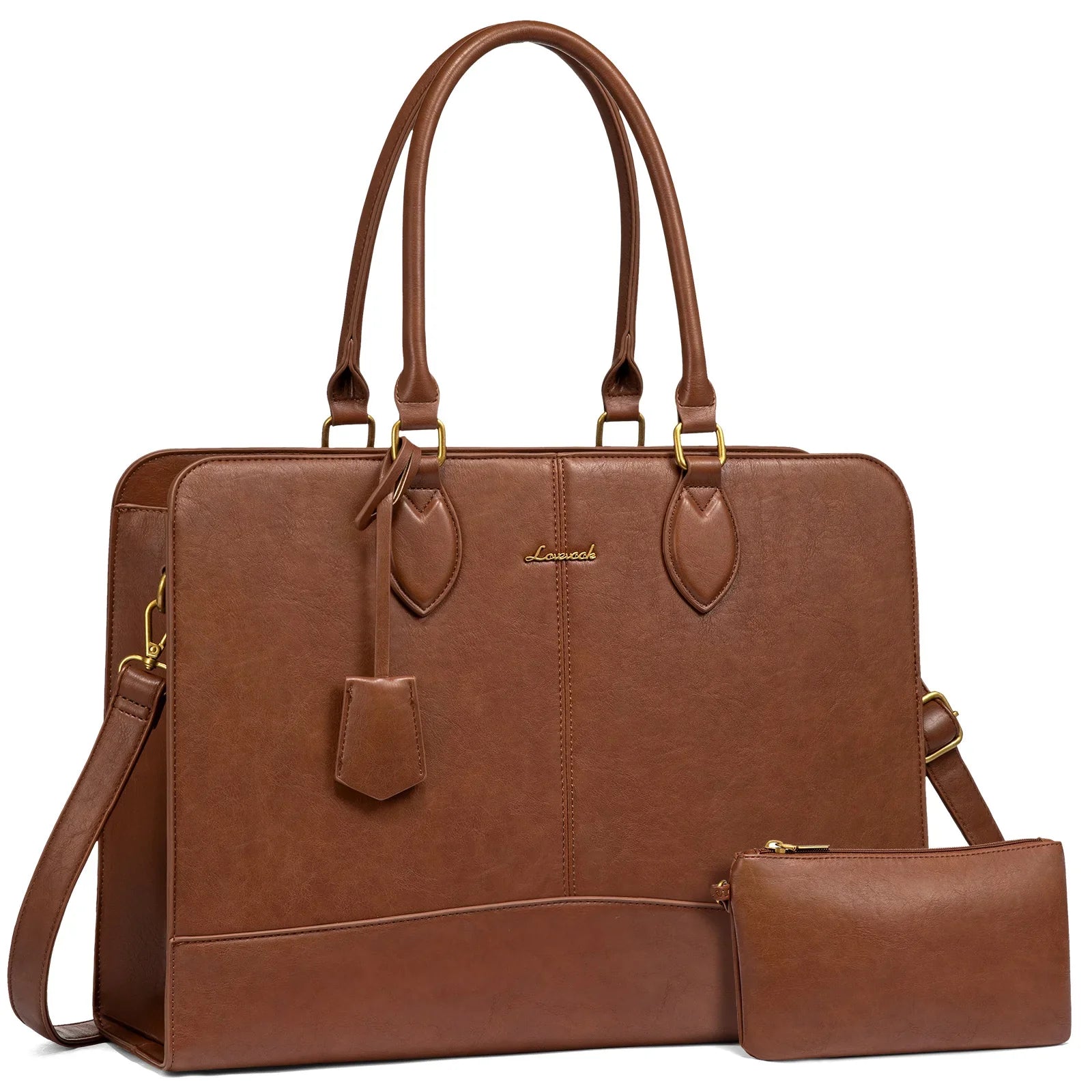 HKM-479507 Large Waterproof Leather Laptop Tote Bag for Women - Fits 15.6-17 Inch Laptops, Ideal for Business and Office Use