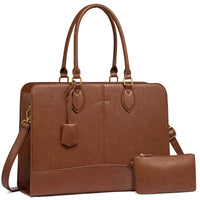 HKM-479507 Large Waterproof Leather Laptop Tote Bag for Women - Fits 15.6-17 Inch Laptops, Ideal for Business and Office Use