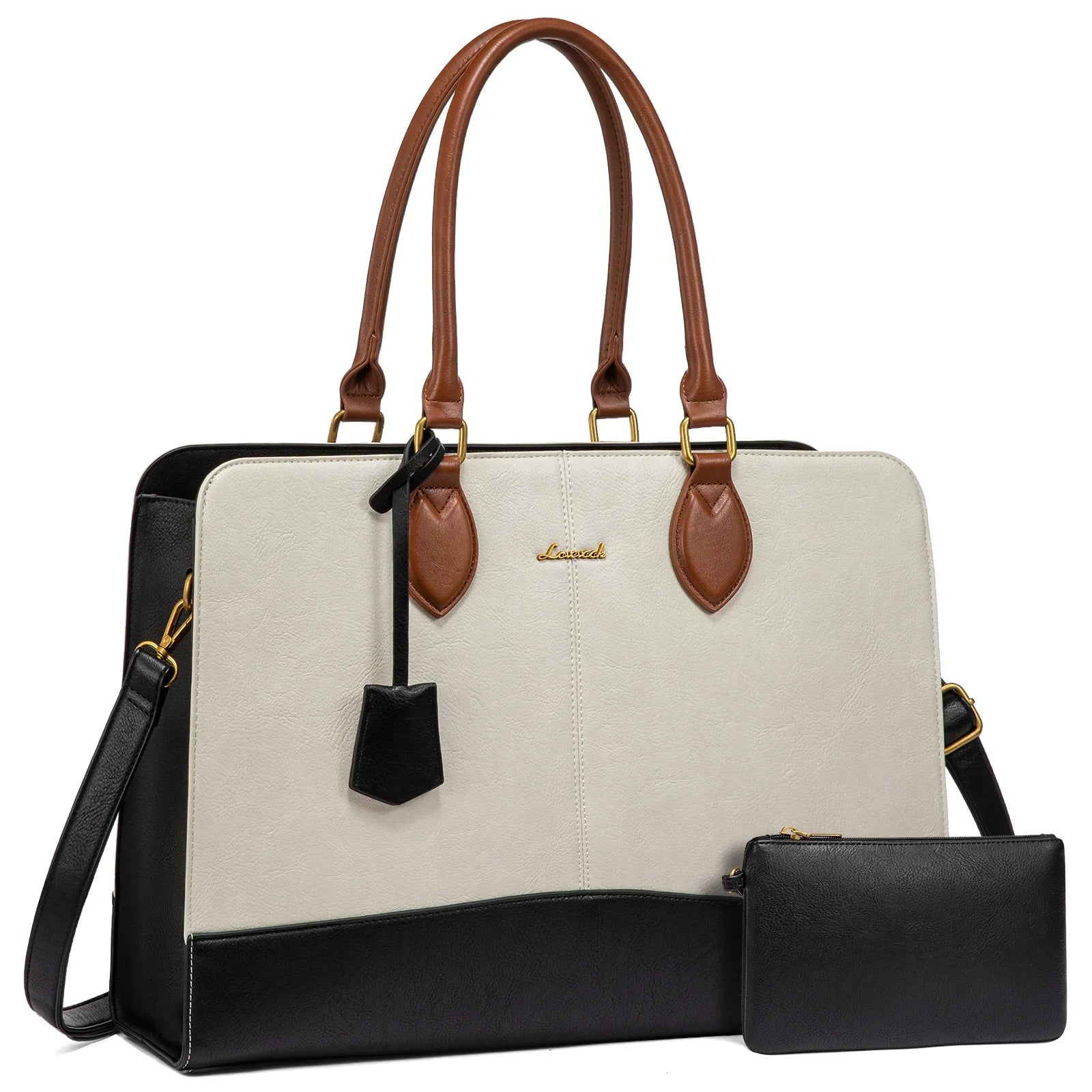 HKM-479507 Large Waterproof Leather Laptop Tote Bag for Women - Fits 15.6-17 Inch Laptops, Ideal for Business and Office Use