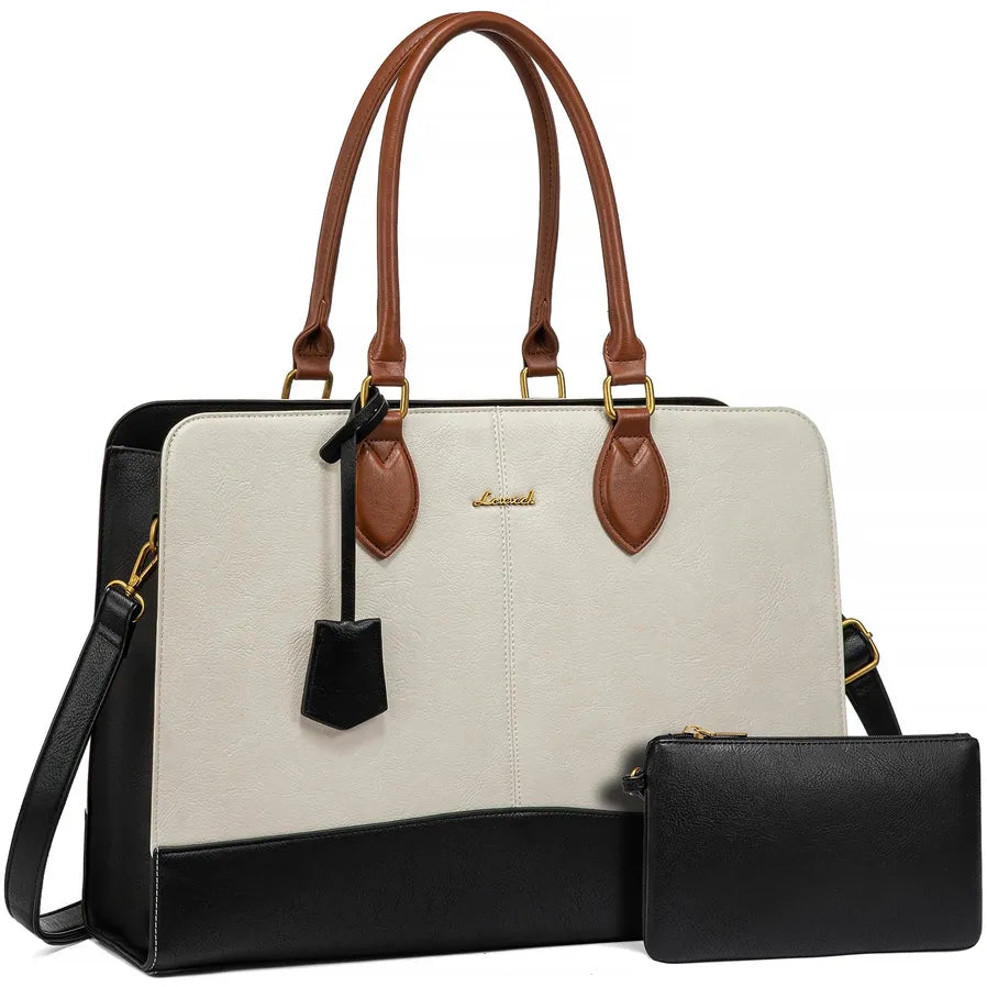 HKM-479507 Large Waterproof Leather Laptop Tote Bag for Women - Fits 15.6-17 Inch Laptops, Ideal for Business and Office Use