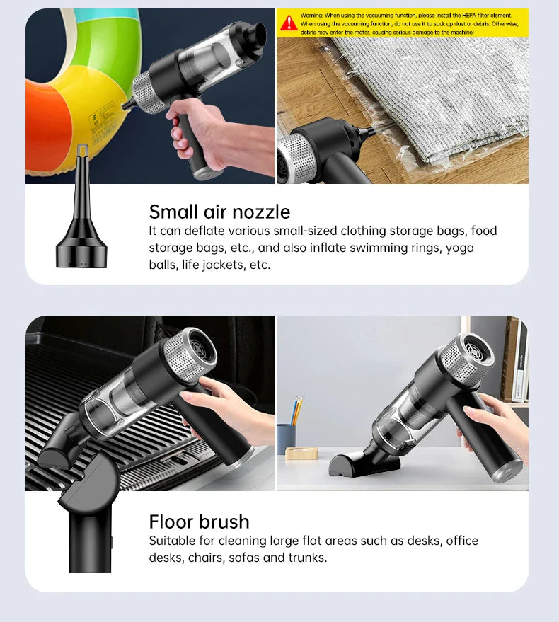 HKM-479699 Mini Handheld Wireless Vacuum Cleaner - 3-in-1 Blow-Suction for Cars and Home