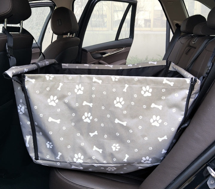 HKM-4797117 Portable Waterproof Car Hammock for Dogs - Foldable & Safe Pet Seat Cover, Cute Bone Paws Print, Fits Pets up to 15KG