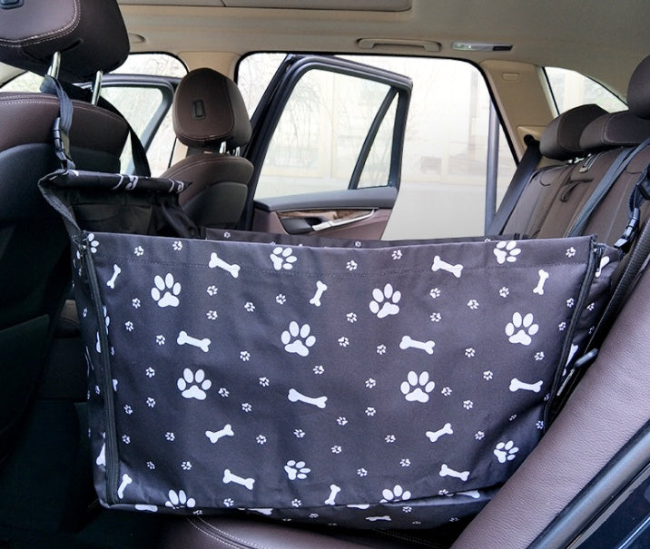 HKM-4797117 Portable Waterproof Car Hammock for Dogs - Foldable & Safe Pet Seat Cover, Cute Bone Paws Print, Fits Pets up to 15KG