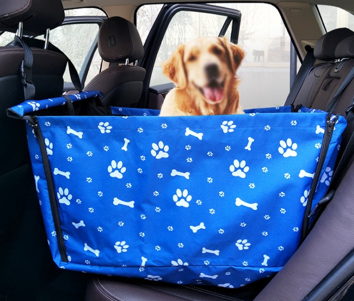 HKM-4797117 Portable Waterproof Car Hammock for Dogs - Foldable & Safe Pet Seat Cover, Cute Bone Paws Print, Fits Pets up to 15KG