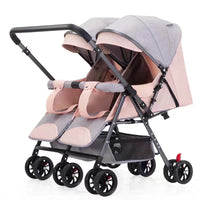 HKM-4797779 pink luxury twin stroller with linked foot brake