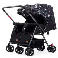 HKM-4797779 star print luxury twin stroller with storage basket