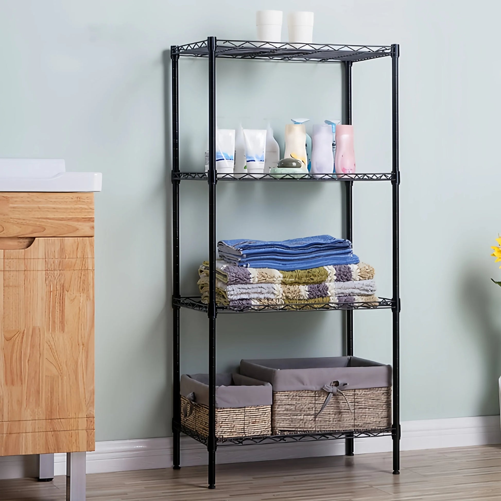 HKM-479827 Modern 4-Layer Metal Frame Bookcase for Indoor and Outdoor Use