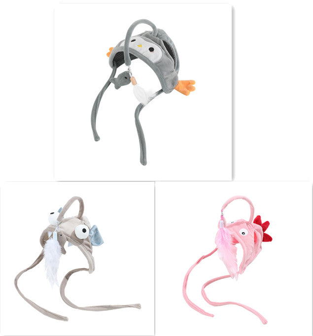 HKM-4801469 Cat Headband Toy with Adjustable Wand - Interactive Funny Cat Teaser, Soft Fabric Play Accessory for Indoor Cats