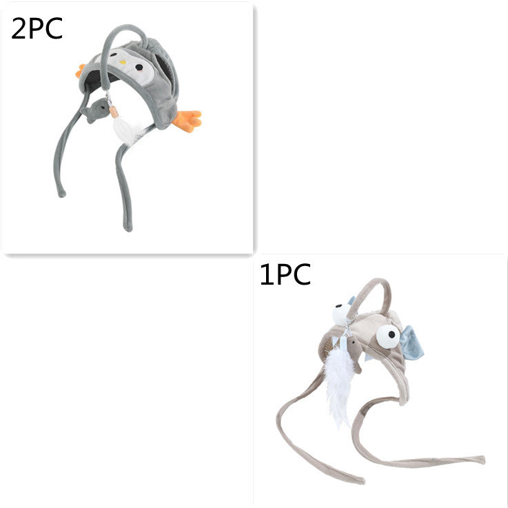 HKM-4801469 Cat Headband Toy with Adjustable Wand - Interactive Funny Cat Teaser, Soft Fabric Play Accessory for Indoor Cats