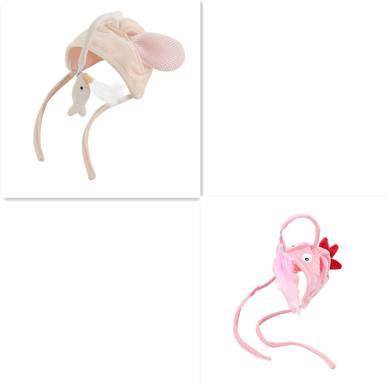 HKM-4801469 Cat Headband Toy with Adjustable Wand - Interactive Funny Cat Teaser, Soft Fabric Play Accessory for Indoor Cats