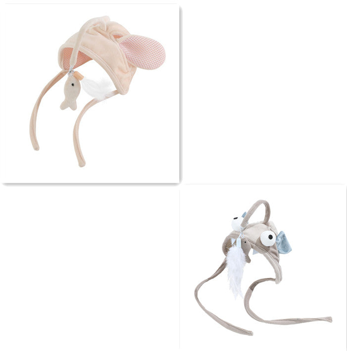 HKM-4801469 Cat Headband Toy with Adjustable Wand - Interactive Funny Cat Teaser, Soft Fabric Play Accessory for Indoor Cats