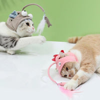 HKM-4801469 Cat Headband Toy with Adjustable Wand - Interactive Funny Cat Teaser, Soft Fabric Play Accessory for Indoor Cats