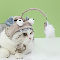 HKM-4801469 Cat Headband Toy with Adjustable Wand - Interactive Funny Cat Teaser, Soft Fabric Play Accessory for Indoor Cats