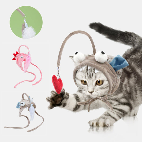 HKM-4801469 Cat Headband Toy with Adjustable Wand - Interactive Funny Cat Teaser, Soft Fabric Play Accessory for Indoor Cats