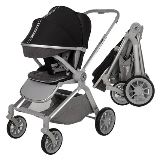 HKM-480147 Lightweight 3-in-1 Baby Stroller with Folding Carrier, Carry Cot, and Large Wheels