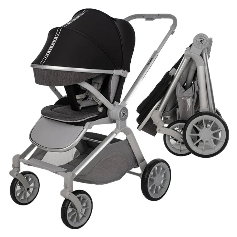 HKM-480147 Lightweight 3-in-1 Baby Stroller with Folding Carrier, Carry Cot, and Large Wheels