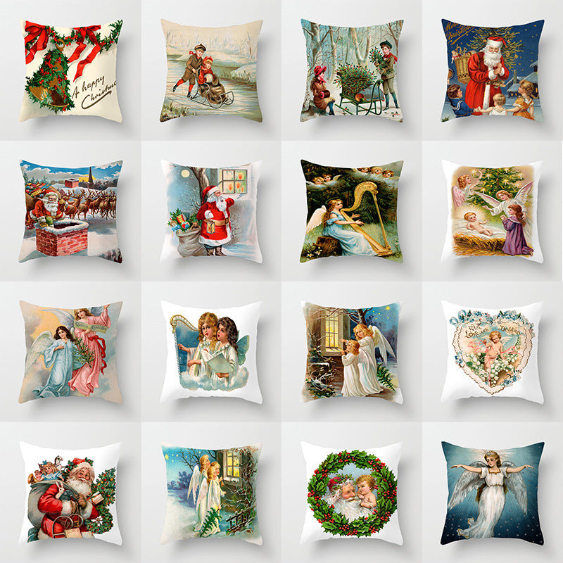 HKM-480339 Christmas Decorative Cushion Cover - 45x45 cm Polyester Pillow Cover for Living Room and Bedroom
