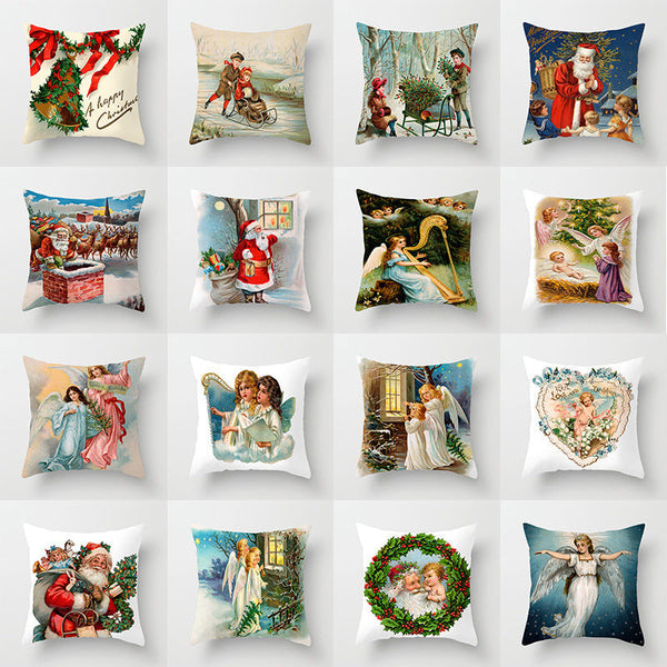 HKM-480339 Christmas Decorative Cushion Cover - 45x45 cm Polyester Pillow Cover for Living Room and Bedroom