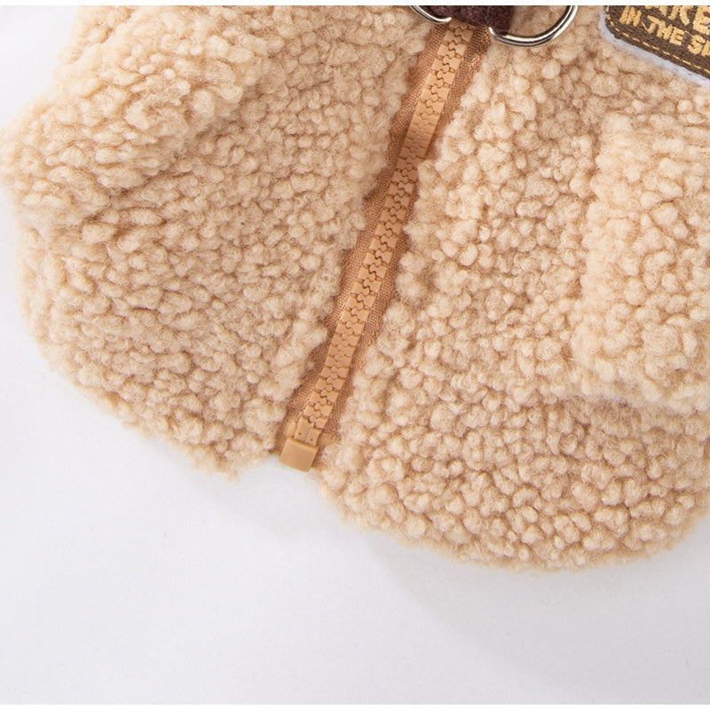 HKM-4805181 Cozy Color-Block Fleece Jacket for Small Dogs with Leash Ring and Pockets