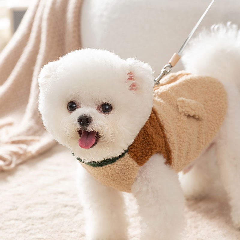 HKM-4805181 Cozy Color-Block Fleece Jacket for Small Dogs with Leash Ring and Pockets