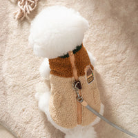 HKM-4805181 Cozy Color-Block Fleece Jacket for Small Dogs with Leash Ring and Pockets