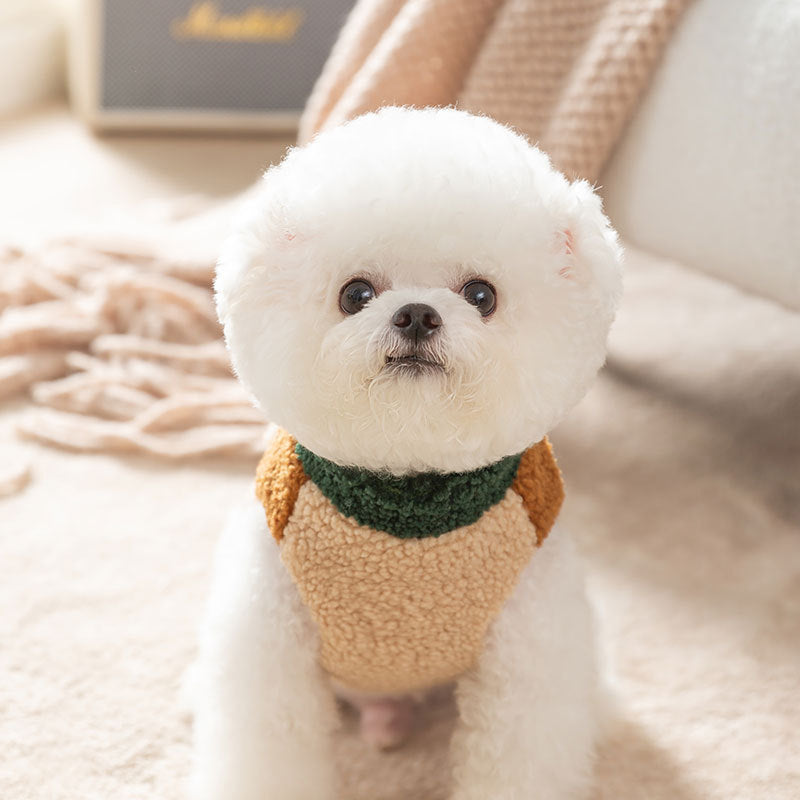 HKM-4805181 Cozy Color-Block Fleece Jacket for Small Dogs with Leash Ring and Pockets