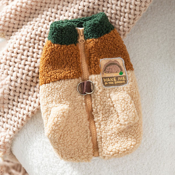 HKM-4805181 Cozy Color-Block Fleece Jacket for Small Dogs with Leash Ring and Pockets