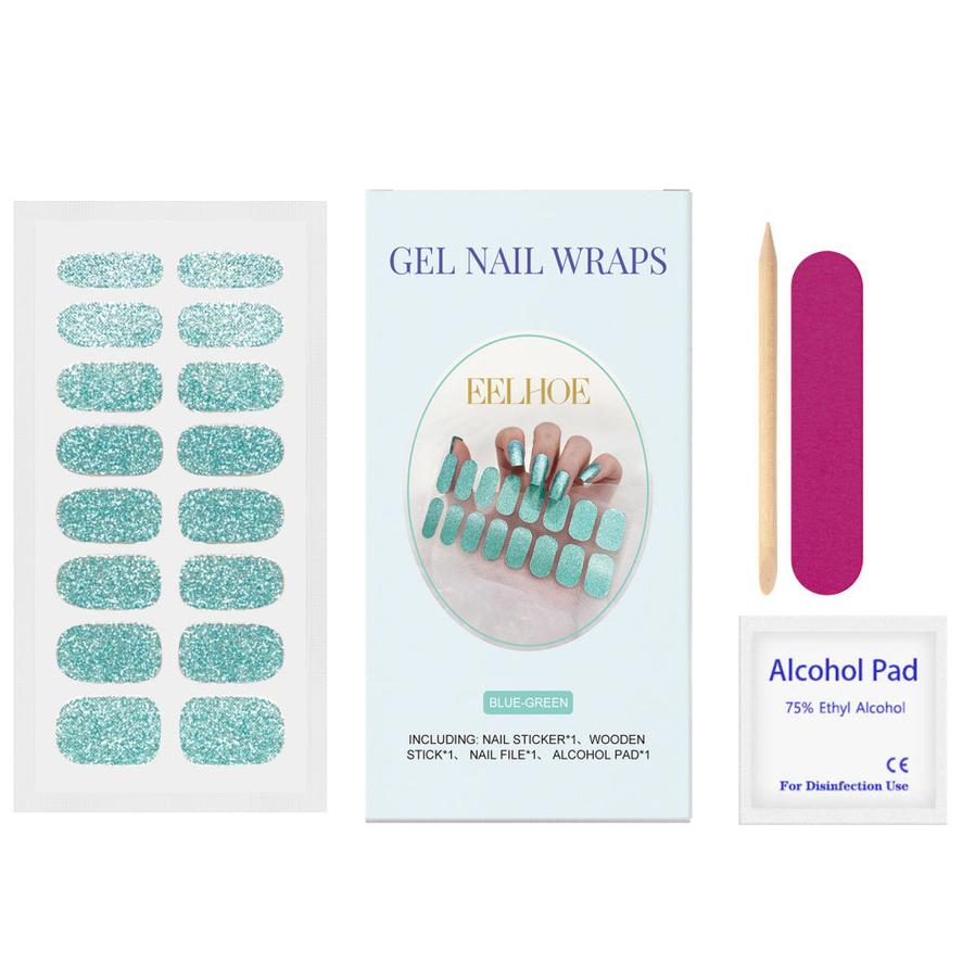 HKM-480595 Glitter Soft Gel Nail Sticker Set in Four Vibrant Colors – Easy Application & Complete Nail Care Kit