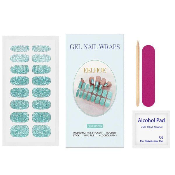 HKM-480595 Glitter Soft Gel Nail Sticker Set in Four Vibrant Colors – Easy Application & Complete Nail Care Kit