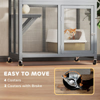 HKM-4806461 74" Dark Gray Outdoor Wooden Cat House with Perches and Weather Protection