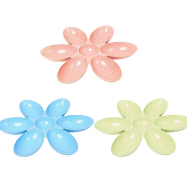 HKM-4806589 Flower-Shaped Shallow Bowl for Tea - Multi-Meal Food Bowl in Blue, Green, and Pink, 42cm x 4.5cm