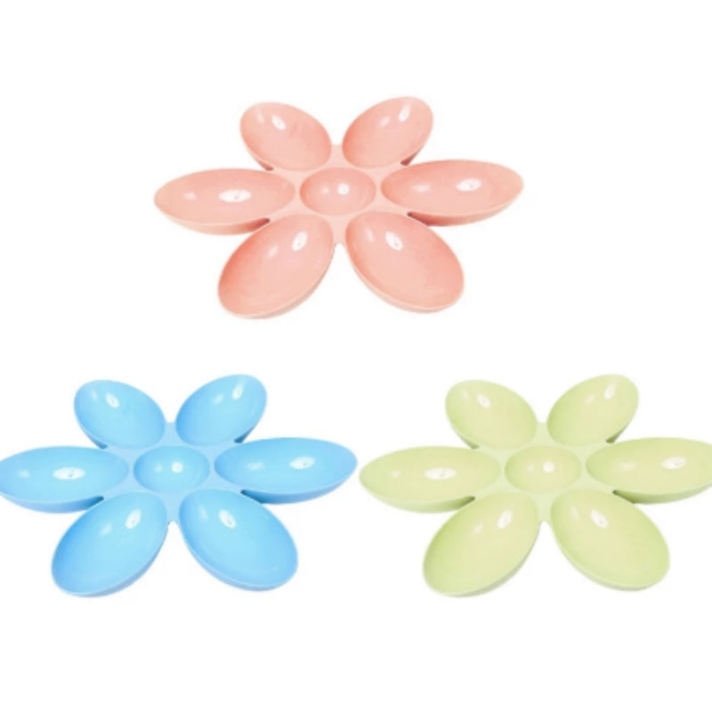 HKM-4806589 Flower-Shaped Shallow Bowl for Tea - Multi-Meal Food Bowl in Blue, Green, and Pink, 42cm x 4.5cm