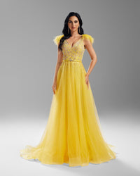HKM-480659 Elegant Yellow Evening Gown for Women - Style EZ25077