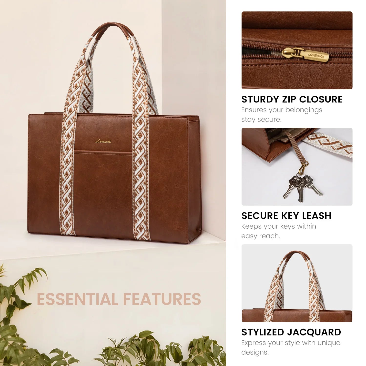 HKM-480659 Stylish Ladies Leather Briefcase Laptop Tote Bag for 15.6 Inch Laptops - Stylish Work Handbag