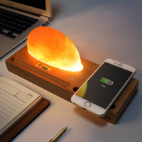 HKM-480979 Wireless Charging Crystal Salt Lamp with Wooden Base and LED Warm White Light