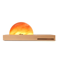 HKM-480979 Wireless Charging Crystal Salt Lamp with Wooden Base and LED Warm White Light