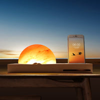 HKM-480979 Wireless Charging Crystal Salt Lamp with Wooden Base and LED Warm White Light