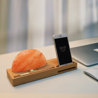 HKM-480979 Wireless Charging Crystal Salt Lamp with Wooden Base and LED Warm White Light