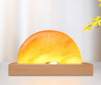 HKM-480979 Wireless Charging Crystal Salt Lamp with Wooden Base and LED Warm White Light