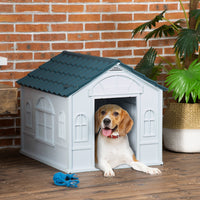 HKM-4810045 Water-Resistant Plastic Dog House for Medium and Small Dogs, Indoor/Outdoor Shelter with Door, Easy Assembly