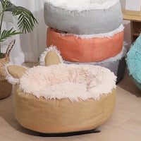 HKM-4810429 Faux Fur Plush Indoor Cat and Dog Bed in Various Sizes - Cozy and Fluffy Design