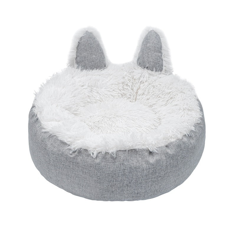 HKM-4810429 Faux Fur Plush Indoor Cat and Dog Bed in Various Sizes - Cozy and Fluffy Design