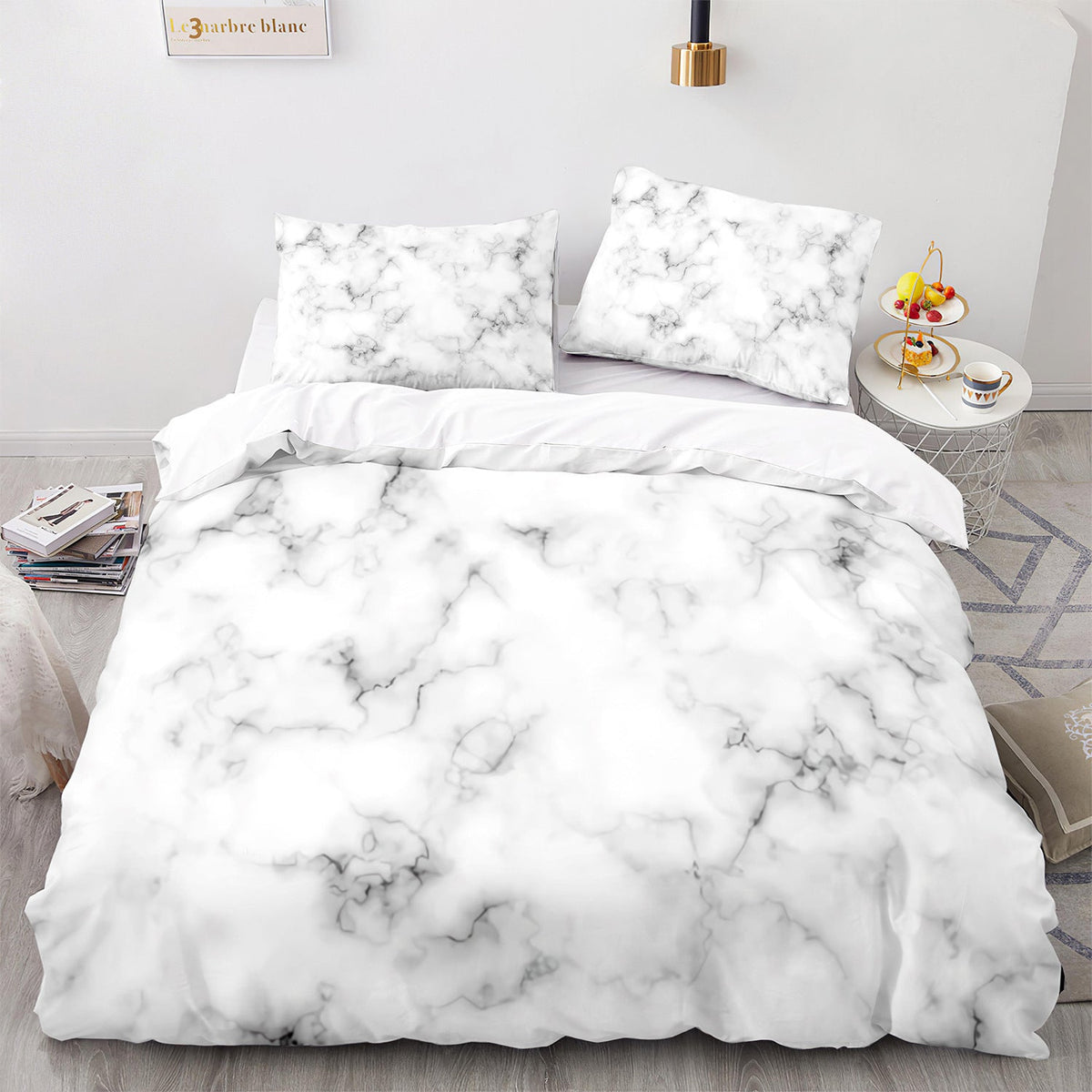 HKM-481107 3D Marbled Three-Piece Quilt Cover Set - Multiple Sizes Available