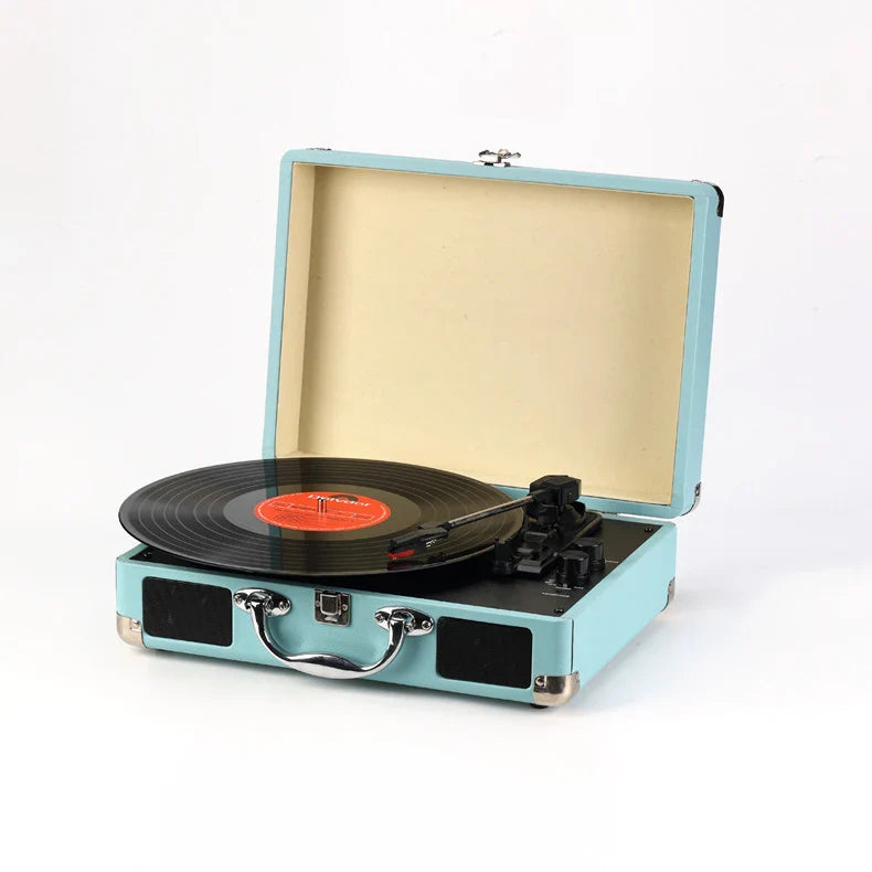 HKM-481107 Portable Retro Vinyl LP Turntable Suitcase with Cassette Player