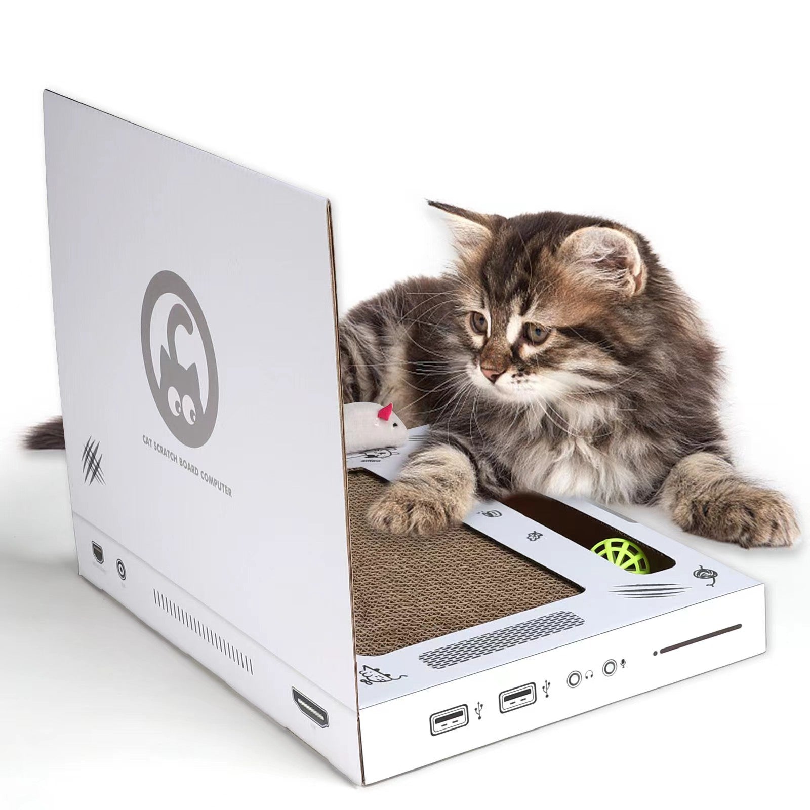 HKM-4812349 Cute Cat Scratch Board in Computer Shape, Corrugated Material, 34x4x29 cm