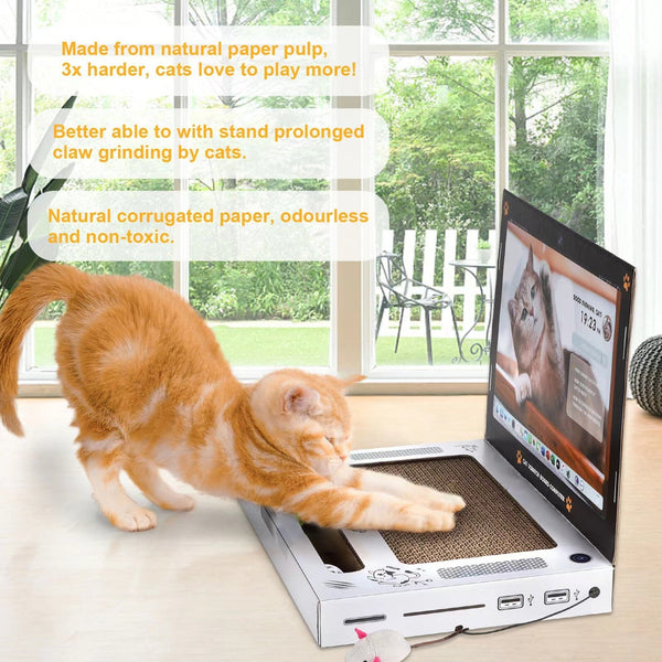 HKM-4812349 Cute Cat Scratch Board in Computer Shape, Corrugated Material, 34x4x29 cm